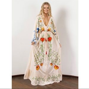 Bohemian Embroidered Hearts Magic Long Maxi Gown In White, 5 Star āļø Favorite
